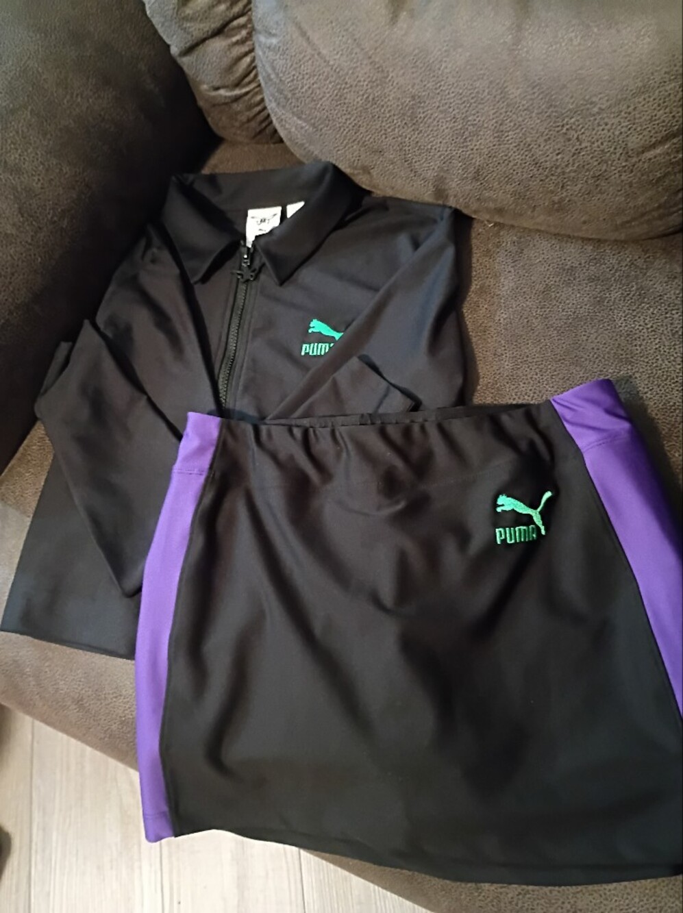Puma Black Track Skort Set with Purple Panels and Teal Logo